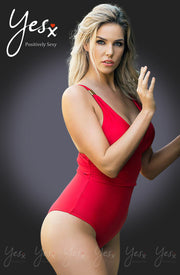 YesX Stunning Red Plunging V-Neck Swimsuit with Ruched Sides