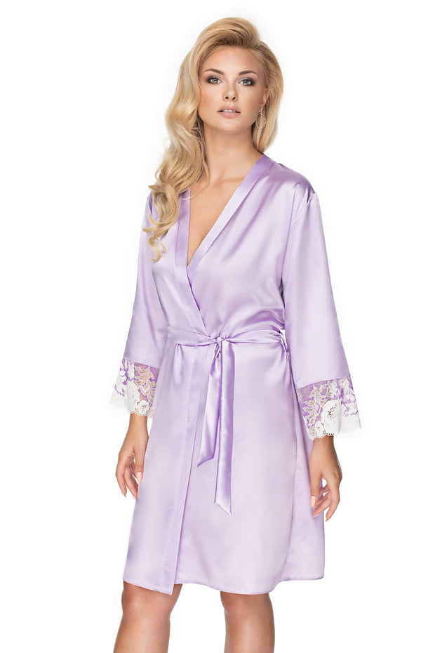Irall Andromeda Knee Length Dressing Gown in Lavender and Cream Lace