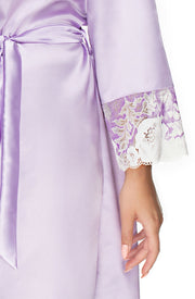 Irall Andromeda Knee Length Dressing Gown in Lavender and Cream Lace