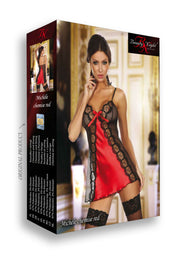 Beauty Night Absolutely Stunning Red Chemise Nightdress with Embroidered Black Lace