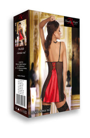 Beauty Night Absolutely Stunning Red Chemise Nightdress with Embroidered Black Lace