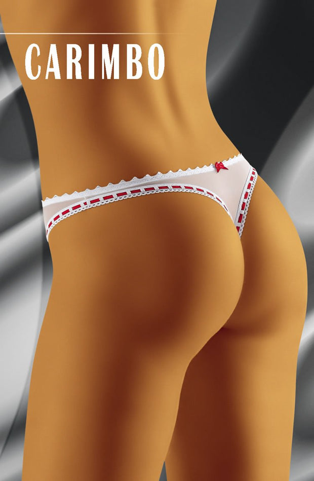 Wolbar White Carimbo Pretty Thong with Red Decoration