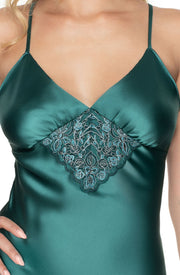 Irall Emerald III Very Exclusive Satin Nightdress with Intricate Lace Detailing Dark Green