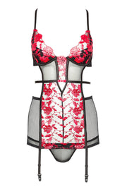 Beauty Night Exquisite Black Chemise with Ruby Floral Embroidery