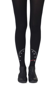 Zohara Black Tights With Reversible Multicolour Speedometer Print