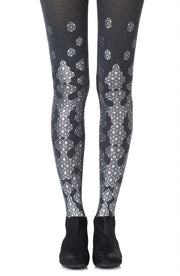 Zohara Grey Tights With A Shimmering Silver Geometric Honeycomb Print