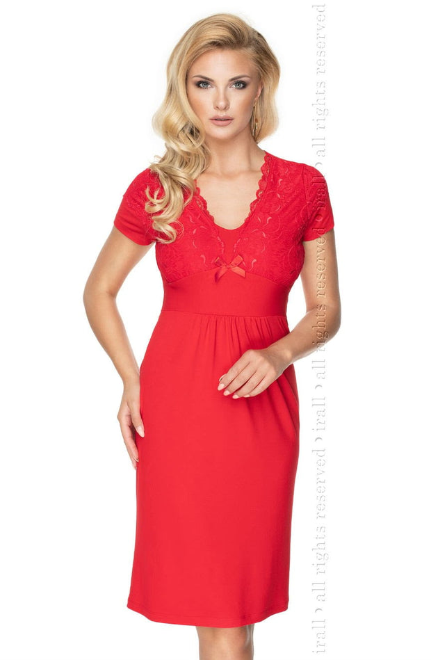 Irall Gia Delicate Viscose Red Nightdress with Elastic Lace