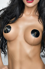 Black Faux Leather Nipple Covers with Detachable Golden Chain