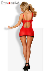 Provocative Red Lace Chemise Set with Dazzling Diamante Heart Pendant