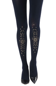 Zohara Navy Tights With Gold Reversible Floral Print