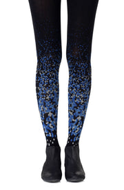 Zohara Black Tights With Paint-Like Allover Print in Blue