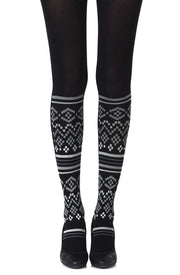 Zohara Sock Style Print Tights In Black And Grey