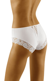 Wolbar Baha Lace Front White Briefs with Satin Ribbon Lace-Up Back