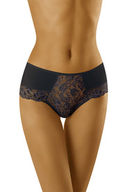 Wolbar Baha Lace Front Black Briefs with Satin Ribbon Lace-Up Back