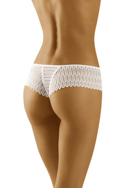 Wolbar Curanta Richly Decorated Lace White Thong with Center Bow