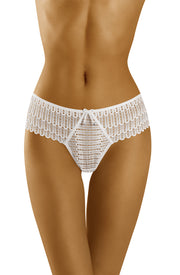 Wolbar Curanta Richly Decorated Lace White Thong with Center Bow