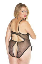 Shirley of Hollywood - Stretch Lace Open Bust Teddy Black Plus Size