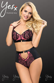 YesX Beautiful Two-Piece Pink Bra Set with Black Lace Detail