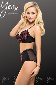 YesX Beautiful Two-Piece Pink Bra Set with Black Lace Detail